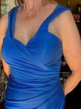 Cinderella Cobalt Blue Formal Gown Sz14  Ruched Draped Prom Evening Dress